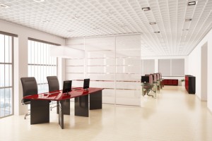 Modern office with computers interior 3d
